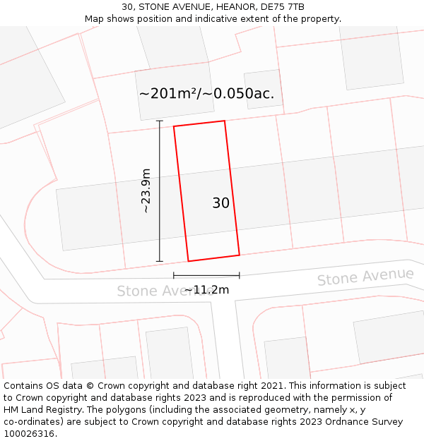 30, STONE AVENUE, HEANOR, DE75 7TB: Plot and title map