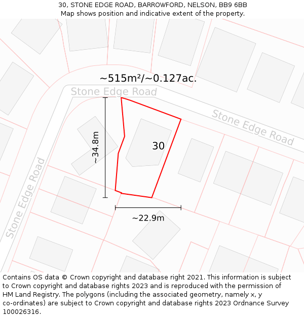 30, STONE EDGE ROAD, BARROWFORD, NELSON, BB9 6BB: Plot and title map