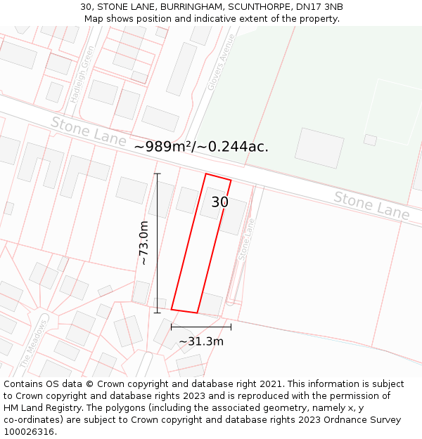 30, STONE LANE, BURRINGHAM, SCUNTHORPE, DN17 3NB: Plot and title map