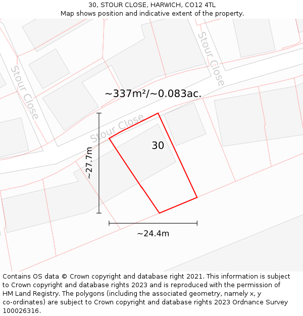 30, STOUR CLOSE, HARWICH, CO12 4TL: Plot and title map