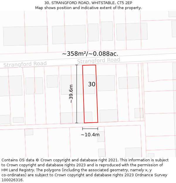 30, STRANGFORD ROAD, WHITSTABLE, CT5 2EP: Plot and title map
