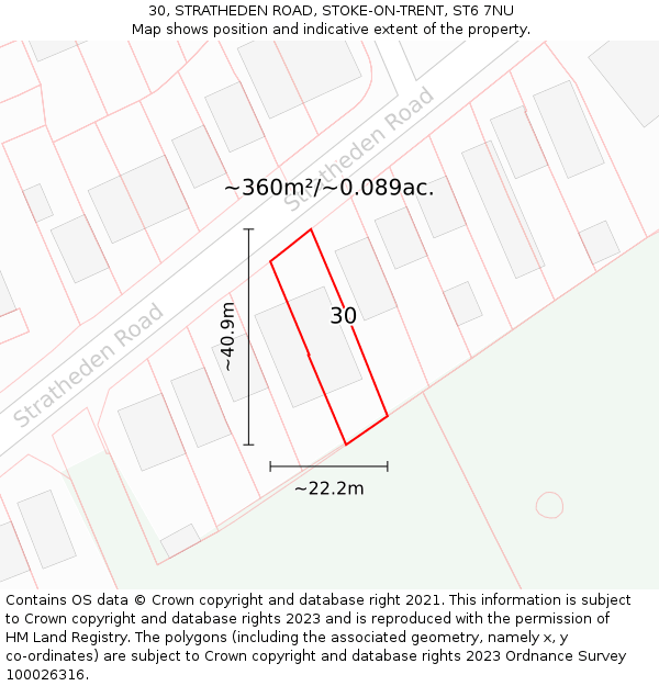 30, STRATHEDEN ROAD, STOKE-ON-TRENT, ST6 7NU: Plot and title map