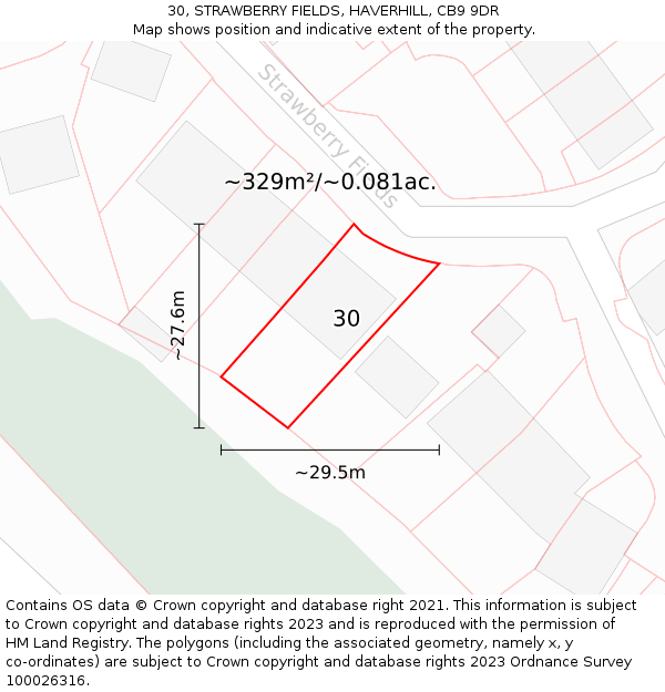 30, STRAWBERRY FIELDS, HAVERHILL, CB9 9DR: Plot and title map