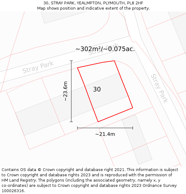 30, STRAY PARK, YEALMPTON, PLYMOUTH, PL8 2HF: Plot and title map