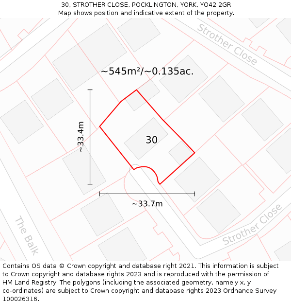 30, STROTHER CLOSE, POCKLINGTON, YORK, YO42 2GR: Plot and title map