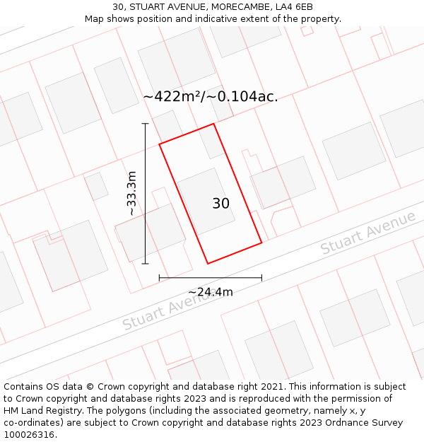 30, STUART AVENUE, MORECAMBE, LA4 6EB: Plot and title map