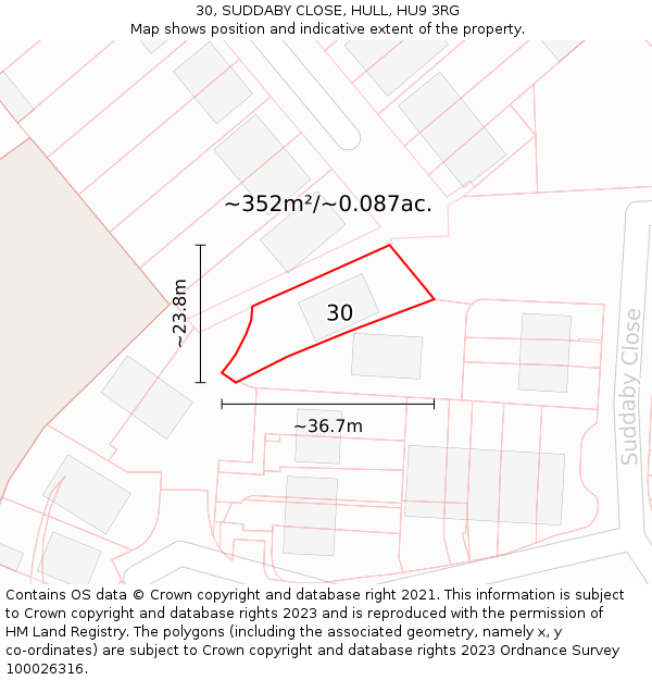 30, SUDDABY CLOSE, HULL, HU9 3RG: Plot and title map