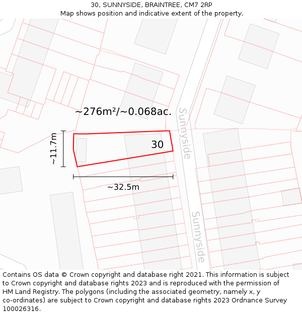 30, SUNNYSIDE, BRAINTREE, CM7 2RP: Plot and title map