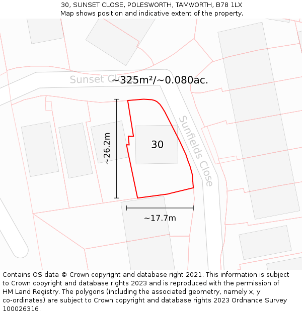 30, SUNSET CLOSE, POLESWORTH, TAMWORTH, B78 1LX: Plot and title map