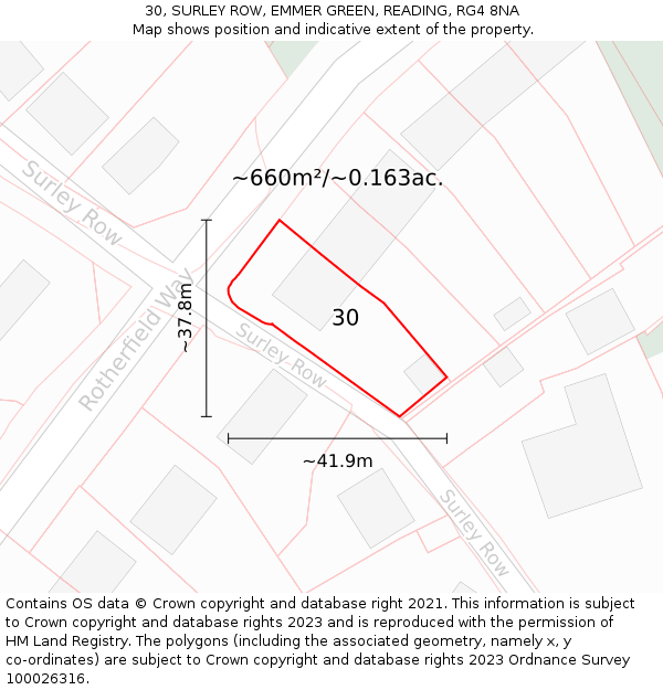 30, SURLEY ROW, EMMER GREEN, READING, RG4 8NA: Plot and title map