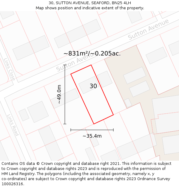 30, SUTTON AVENUE, SEAFORD, BN25 4LH: Plot and title map