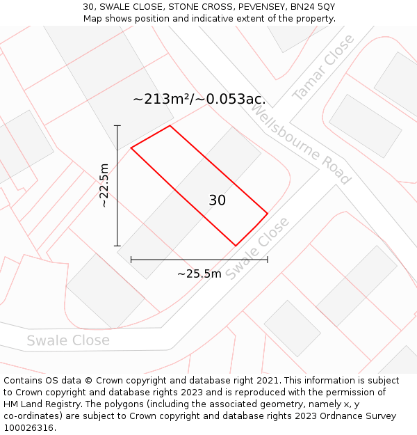 30, SWALE CLOSE, STONE CROSS, PEVENSEY, BN24 5QY: Plot and title map