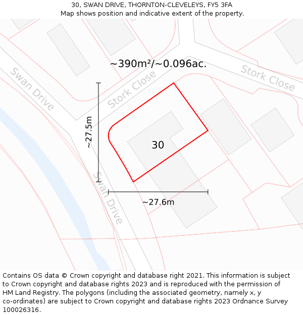 30, SWAN DRIVE, THORNTON-CLEVELEYS, FY5 3FA: Plot and title map