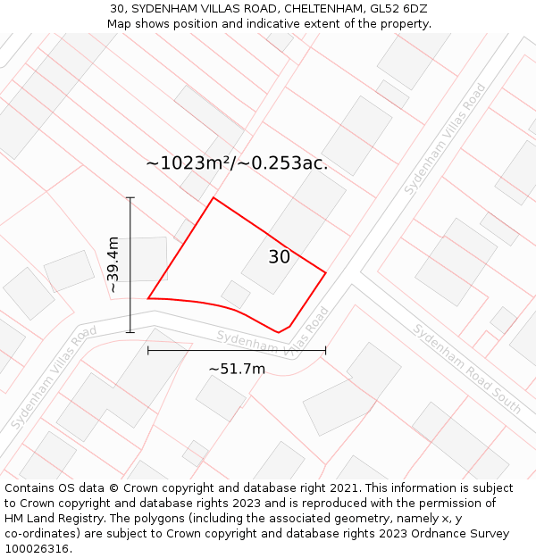 30, SYDENHAM VILLAS ROAD, CHELTENHAM, GL52 6DZ: Plot and title map