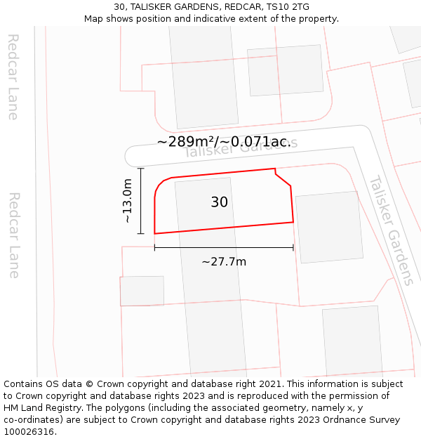 30, TALISKER GARDENS, REDCAR, TS10 2TG: Plot and title map