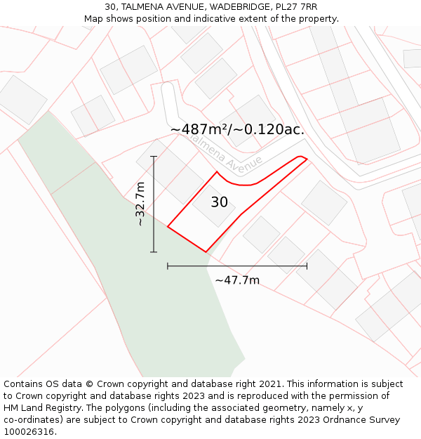 30, TALMENA AVENUE, WADEBRIDGE, PL27 7RR: Plot and title map