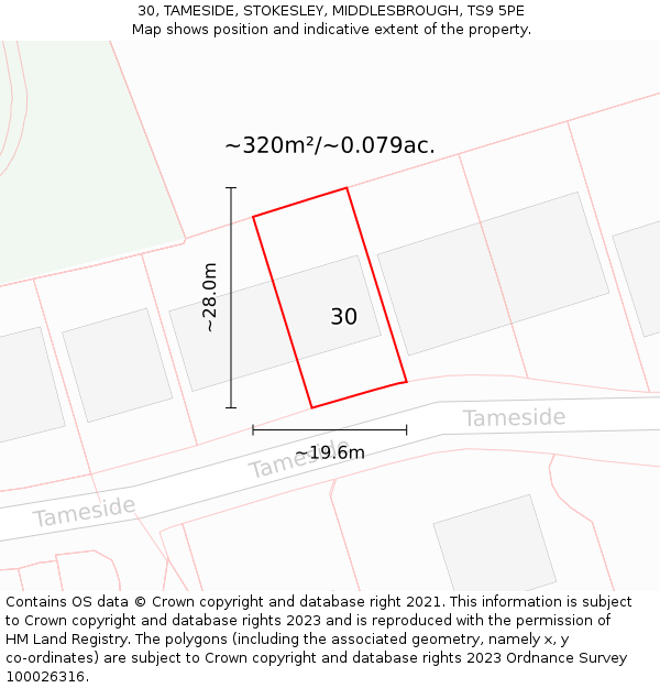 30, TAMESIDE, STOKESLEY, MIDDLESBROUGH, TS9 5PE: Plot and title map