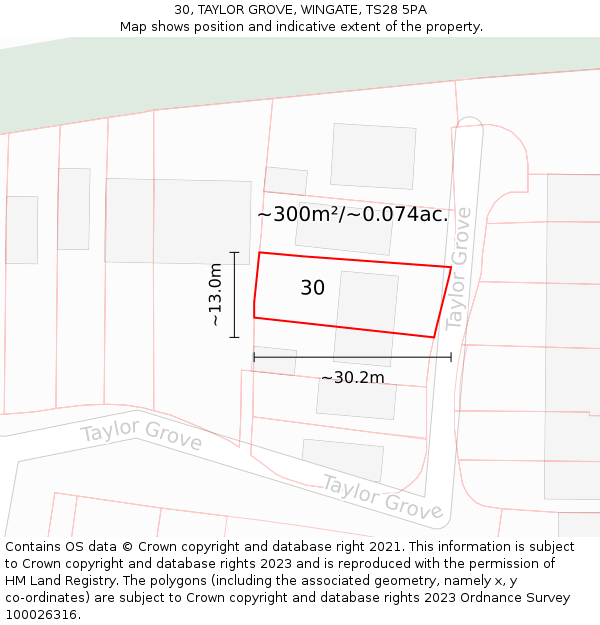 30, TAYLOR GROVE, WINGATE, TS28 5PA: Plot and title map