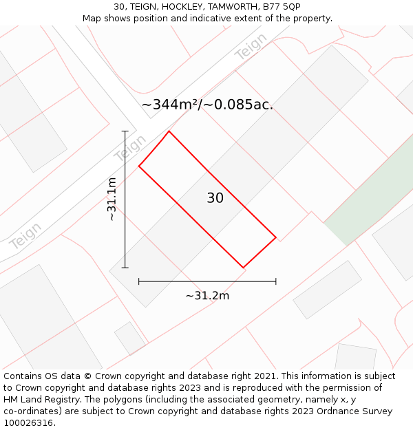 30, TEIGN, HOCKLEY, TAMWORTH, B77 5QP: Plot and title map