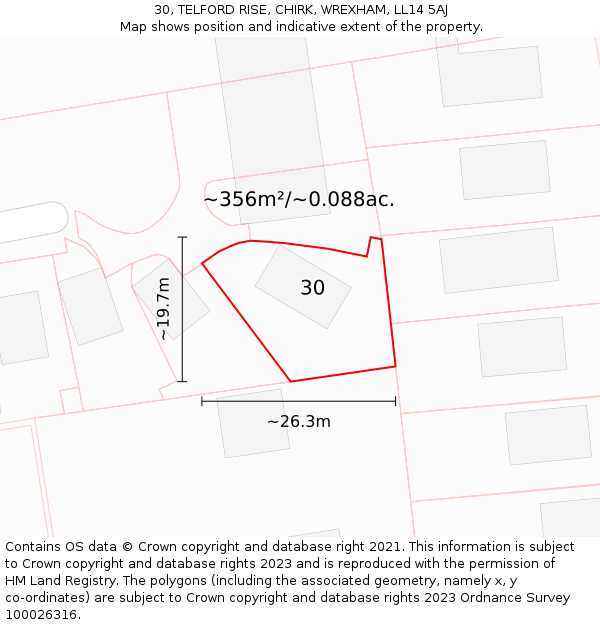 30, TELFORD RISE, CHIRK, WREXHAM, LL14 5AJ: Plot and title map