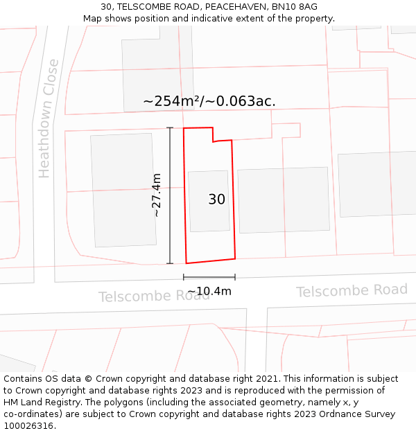 30, TELSCOMBE ROAD, PEACEHAVEN, BN10 8AG: Plot and title map