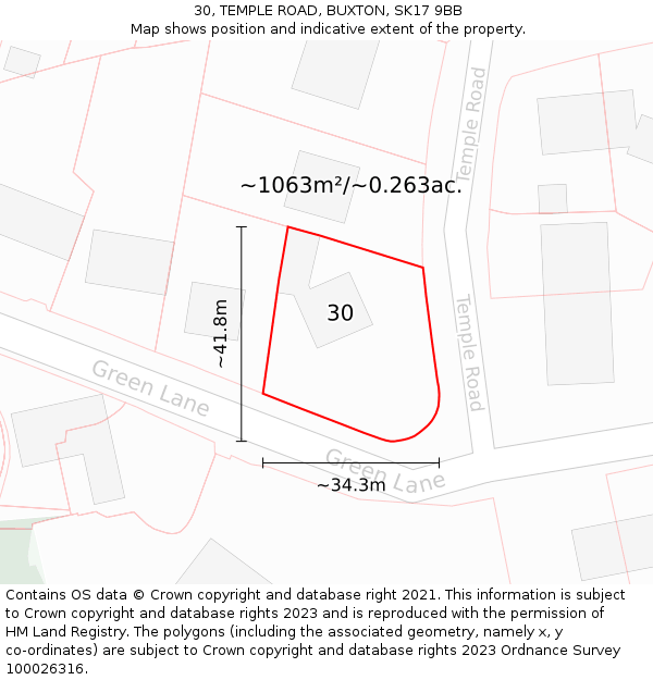 30, TEMPLE ROAD, BUXTON, SK17 9BB: Plot and title map