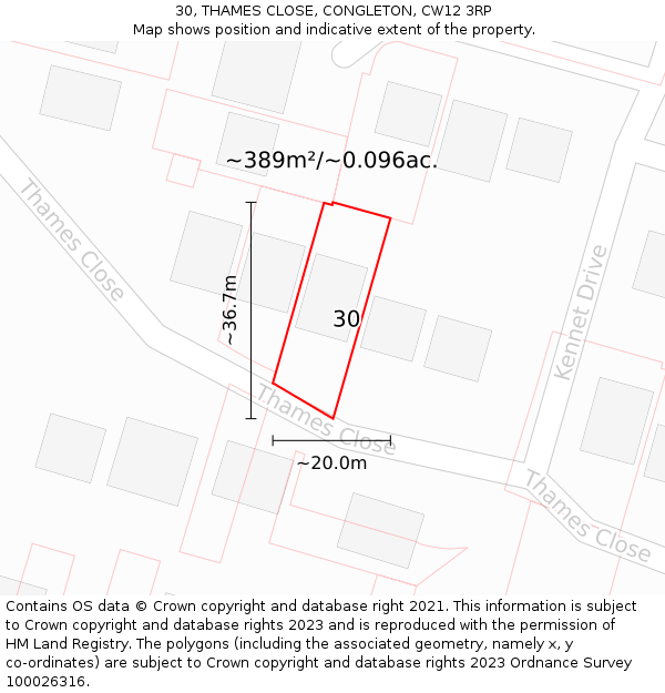 30, THAMES CLOSE, CONGLETON, CW12 3RP: Plot and title map