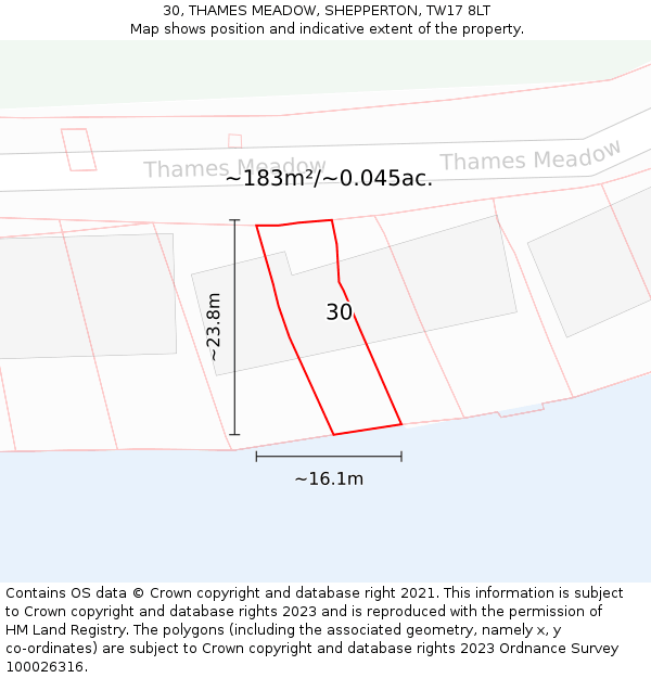 30, THAMES MEADOW, SHEPPERTON, TW17 8LT: Plot and title map