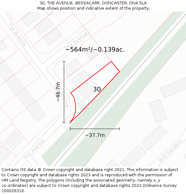 30, THE AVENUE, BESSACARR, DONCASTER, DN4 5LA: Plot and title map