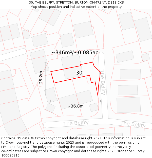 30, THE BELFRY, STRETTON, BURTON-ON-TRENT, DE13 0XS: Plot and title map