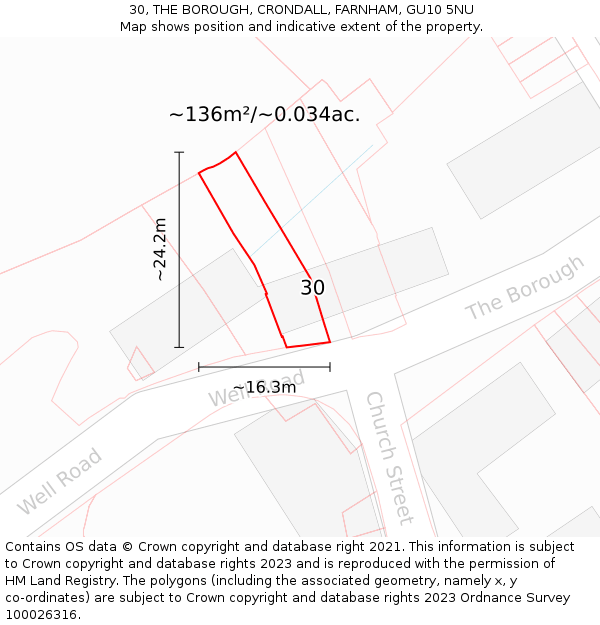 30, THE BOROUGH, CRONDALL, FARNHAM, GU10 5NU: Plot and title map