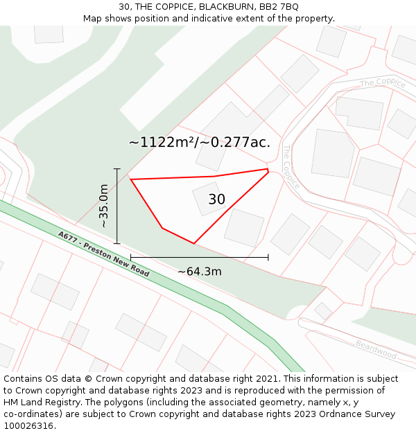 30, THE COPPICE, BLACKBURN, BB2 7BQ: Plot and title map