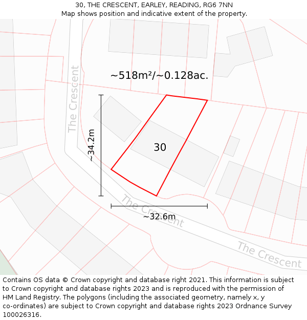 30, THE CRESCENT, EARLEY, READING, RG6 7NN: Plot and title map