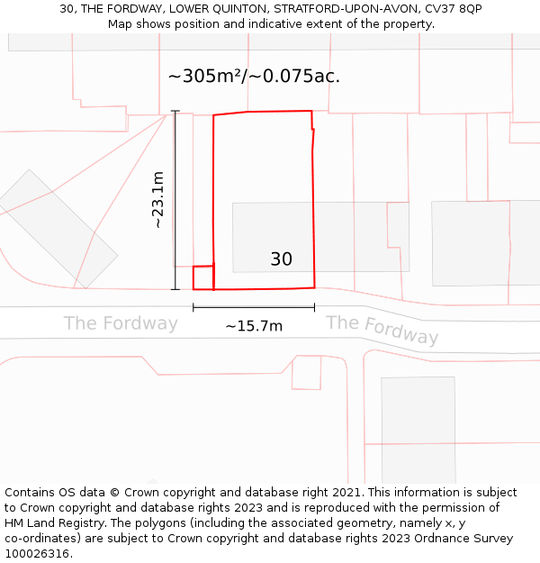 30, THE FORDWAY, LOWER QUINTON, STRATFORD-UPON-AVON, CV37 8QP: Plot and title map
