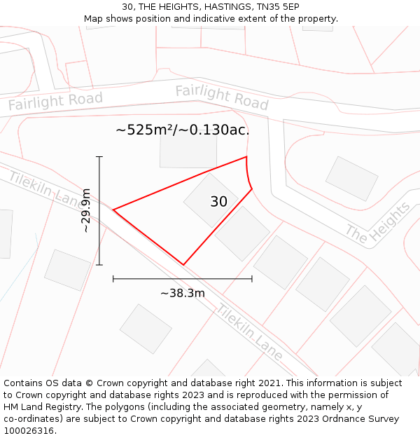 30, THE HEIGHTS, HASTINGS, TN35 5EP: Plot and title map