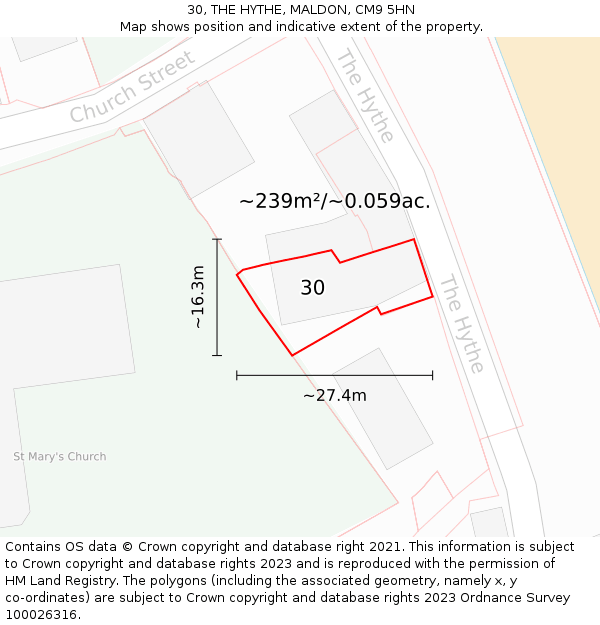 30, THE HYTHE, MALDON, CM9 5HN: Plot and title map