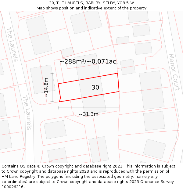 30, THE LAURELS, BARLBY, SELBY, YO8 5LW: Plot and title map