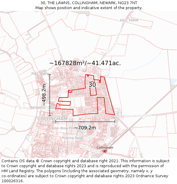 30, THE LAWNS, COLLINGHAM, NEWARK, NG23 7NT: Plot and title map