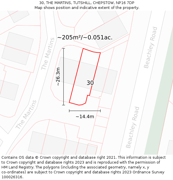 30, THE MARTINS, TUTSHILL, CHEPSTOW, NP16 7DP: Plot and title map