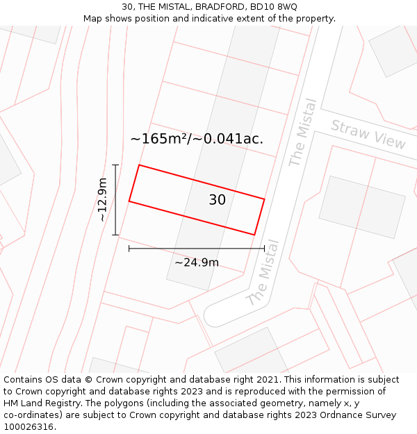 30, THE MISTAL, BRADFORD, BD10 8WQ: Plot and title map