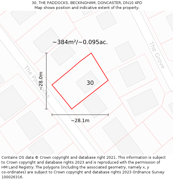 30, THE PADDOCKS, BECKINGHAM, DONCASTER, DN10 4PD: Plot and title map