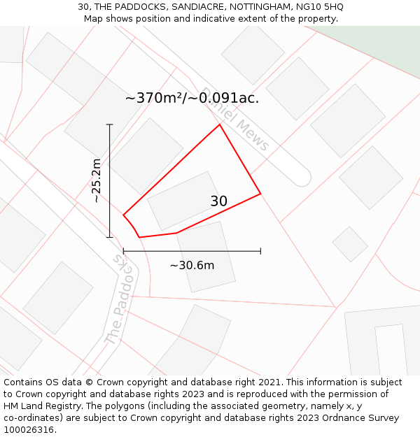 30, THE PADDOCKS, SANDIACRE, NOTTINGHAM, NG10 5HQ: Plot and title map