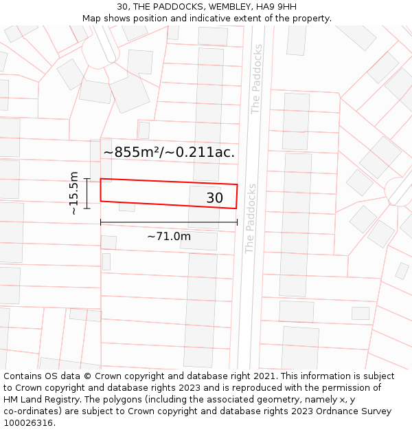 30, THE PADDOCKS, WEMBLEY, HA9 9HH: Plot and title map