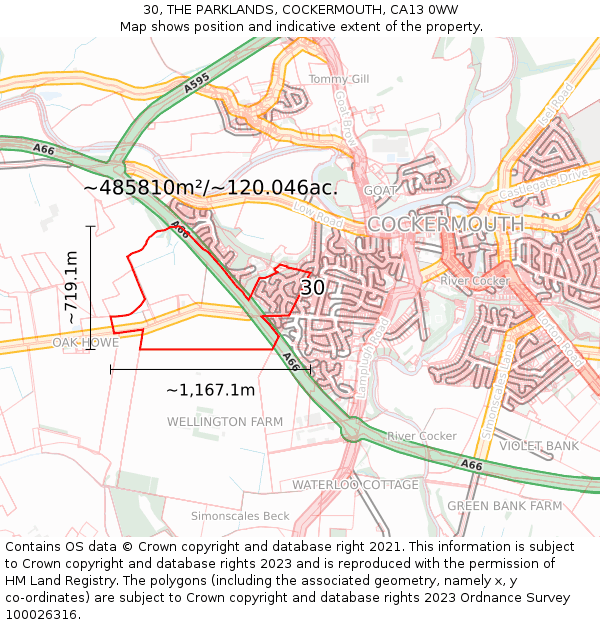 30, THE PARKLANDS, COCKERMOUTH, CA13 0WW: Plot and title map