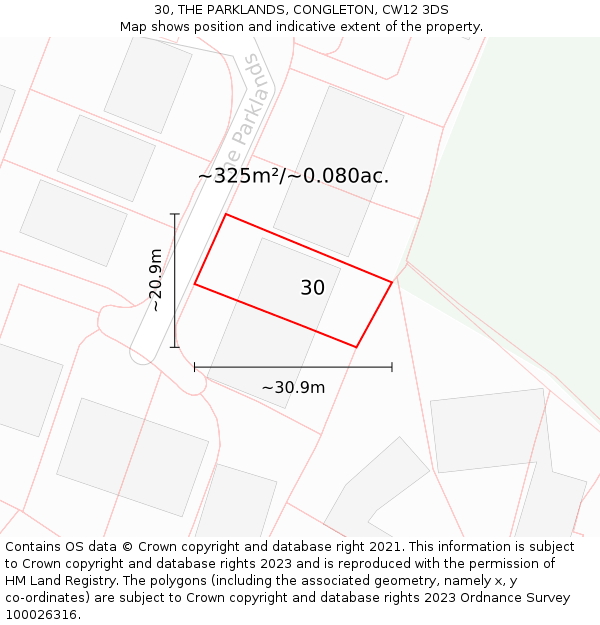 30, THE PARKLANDS, CONGLETON, CW12 3DS: Plot and title map