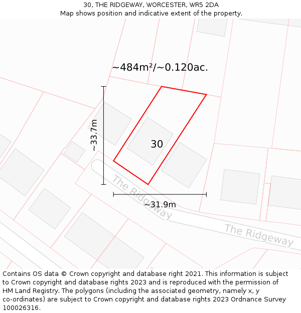 30, THE RIDGEWAY, WORCESTER, WR5 2DA: Plot and title map