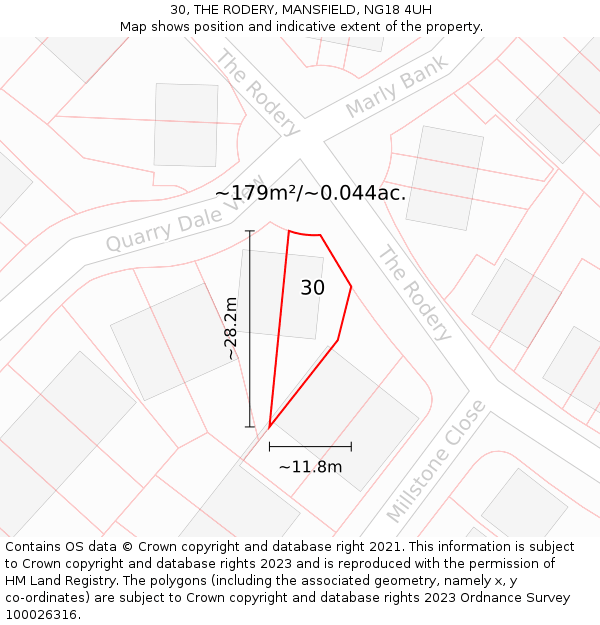 30, THE RODERY, MANSFIELD, NG18 4UH: Plot and title map