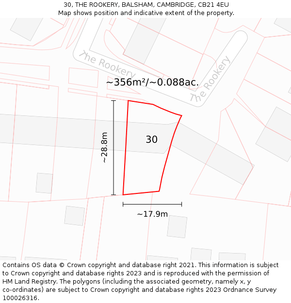 30, THE ROOKERY, BALSHAM, CAMBRIDGE, CB21 4EU: Plot and title map