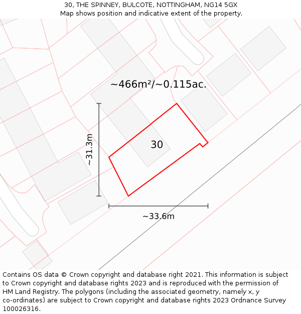 30, THE SPINNEY, BULCOTE, NOTTINGHAM, NG14 5GX: Plot and title map