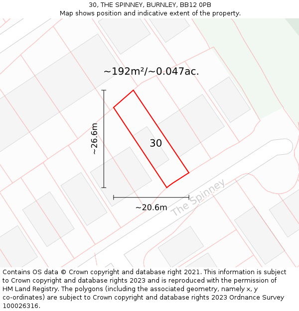 30, THE SPINNEY, BURNLEY, BB12 0PB: Plot and title map